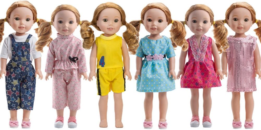 WYHTOYS 6PCS Doll Clothes fits 14 inch 14.5inch Doll American Girl Wellie Wishers Dolls