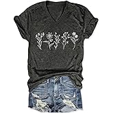 Women Boho Wildflowers Cottagecore Shirt Vintage Butterfly Floral Botanical Graphic Tees Garden Lover Tops