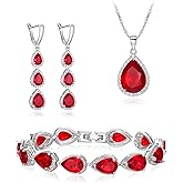 EleQueen Water Drop Pendant Necklace Long Dangle Earrings Tennis Bracelet Set, Sparkle Cubic Zirconia Teardrop Wedding Jewelry Sets for Bride Bridesmaid