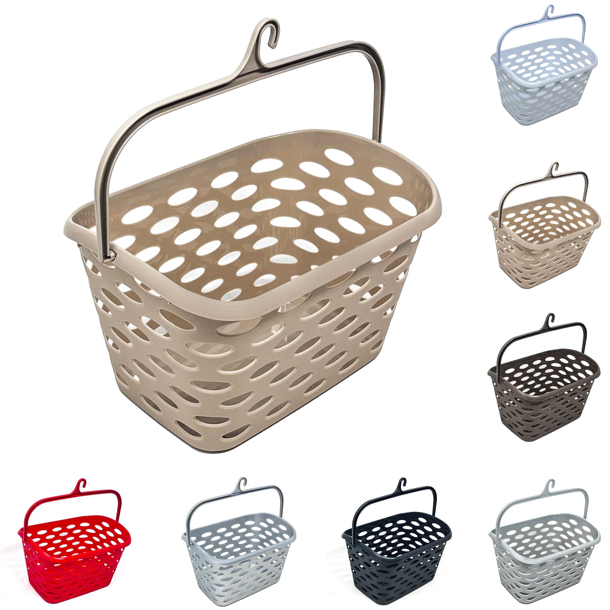 Durable Plastic Peg Tidy Basket Laundry/Clothes Pegs with Handle Light Weight Convenient Size for All Garment Hanging with Hook Washing Line Airer Basket (Taupe Peg Basket) — image 1