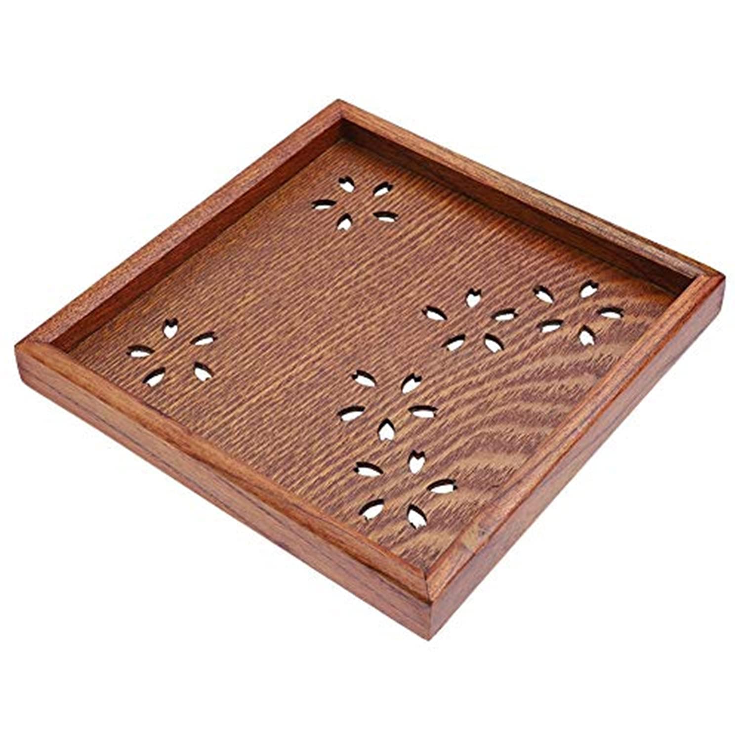 TOPINCN Wooden Serving Tray, Solid Wood Tea Plate Coffee Fruits Snacks Dish Platter Flower-Shaped Hollow for Home Restaurant(18 * 18cm)