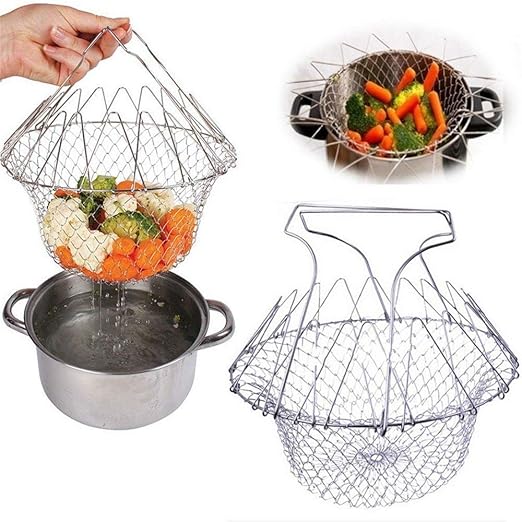 DME SALES Stainless Steel Foldable Cooking Basket Magic Basket Mesh