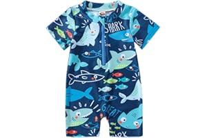 BHMAWSRT Toddler Baby Boy Rashguard Swimsuit Cute Shark Coconut Tree Printed Newborn One Piece Bodysuit Bathing Suit