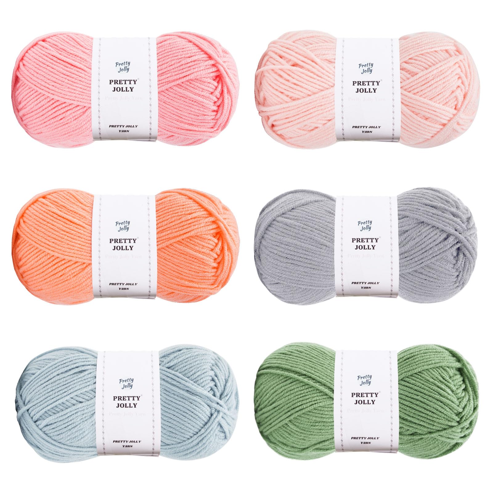 Pretty Jolly 300g Soft Assorted Colors Yarn, Sport Weight,100% Acrylic, 4 Ply, Bonbons Yarn for Crochet & Knit, DIY Project Starter Kit for Kids or Adults(6×132m) (Department 10)