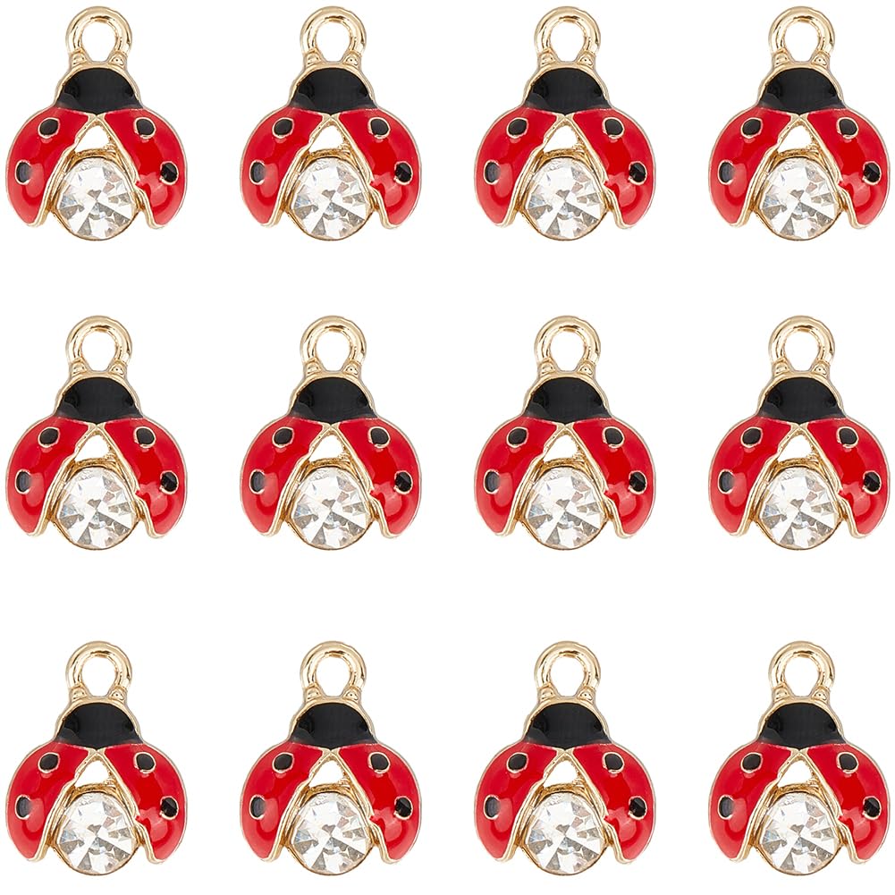 SUNNYCLUE 1 Box 30Pcs Ladybug Charms Lady Bug Charm Small Alloy Gold Rhinestone Enamel Lucky Red Cute Insect Charms Bulk for jewellery Making Charms Supplies DIY Crafting Necklace Bracelets Beginners