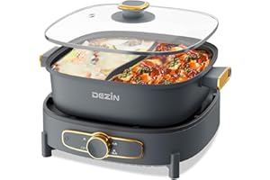 Dezin Hot Pot Electric with Divider, 5.5L Double-Flavor Electric Shabu Shabu Pot, Removable Non-Stick Dual Sided Electric Coo