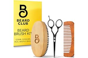 The Beard Club Beard Brush, Beard Comb and Scissors - Beard Kit for Men Grooming and Care for Beards and Mustaches - Gift Set