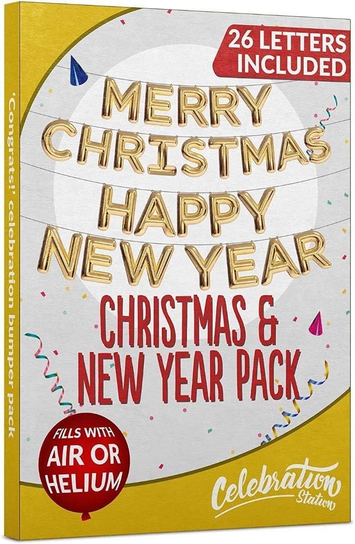 Christmas & New Year Balloon Bundle for Winter Holiday Parties Metallic Gold Decoration with Attractive 14 Piece Merry Christmas & 12 Piece Happy New Year Balloon Kit Suitable for Helium or Air - Image 3