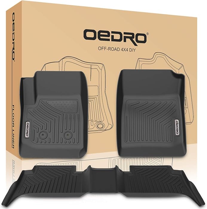 oEdRo Floor Mats Compatible for 2015-2020 Chevy Colorado Crew Cab/GMC Canyon Crew Cab, Unique Black TPE All-Weather Guard Includes 1st and 2nd Row: Front, Rear, Full Set Liners