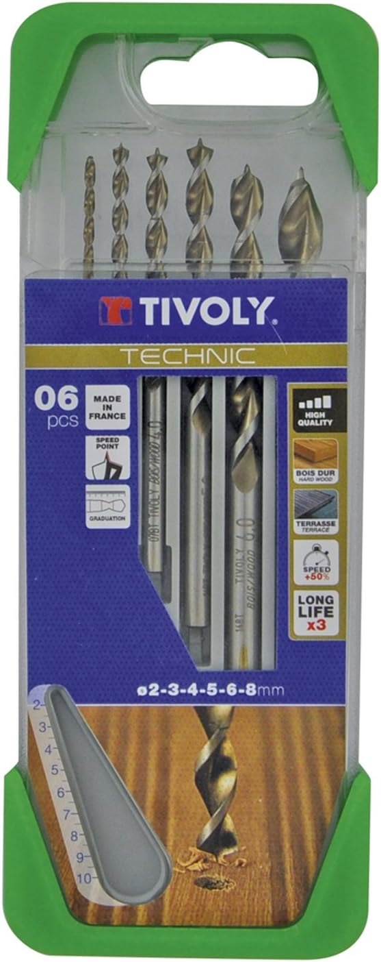 TIVOLY 10864070002 - CLIPSTER G13 TECHNIC GRATED Wood Drill Bits diameter 2-3-4-5-6-8 mm, Multicoloured