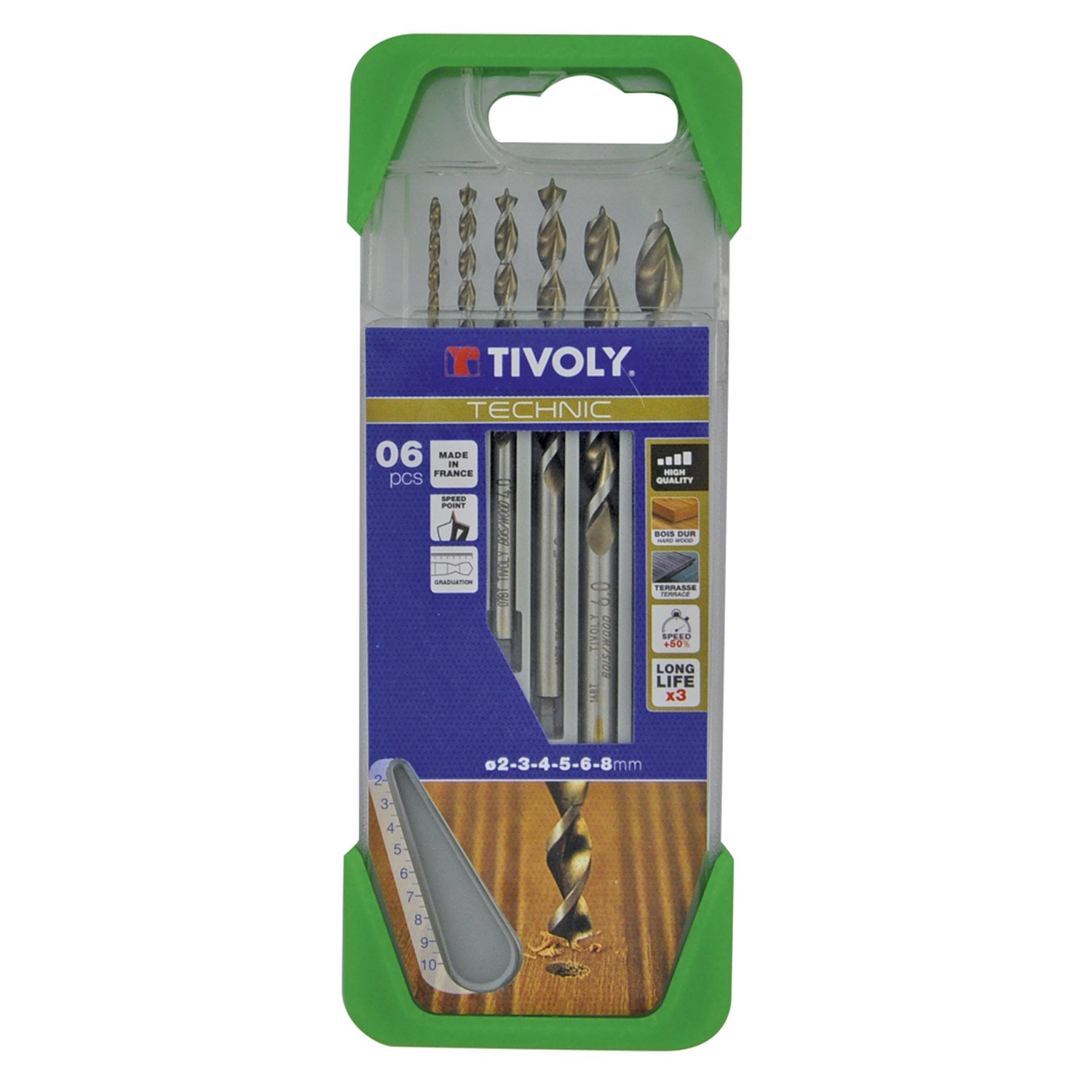 TIVOLY 10864070002 - CLIPSTER G13 TECHNIC GRATED Wood Drill Bits Ø 2-3-4-5-6-8 mm