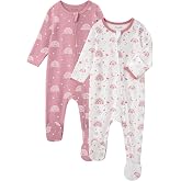 FIEMOL Baby Girl Sleepers 100% Cotton Footie Pajamas Newborn 0-3 3-6 6-9 Months with 2-Way Zipper, 2pcs PJs Baby Girl Clothes