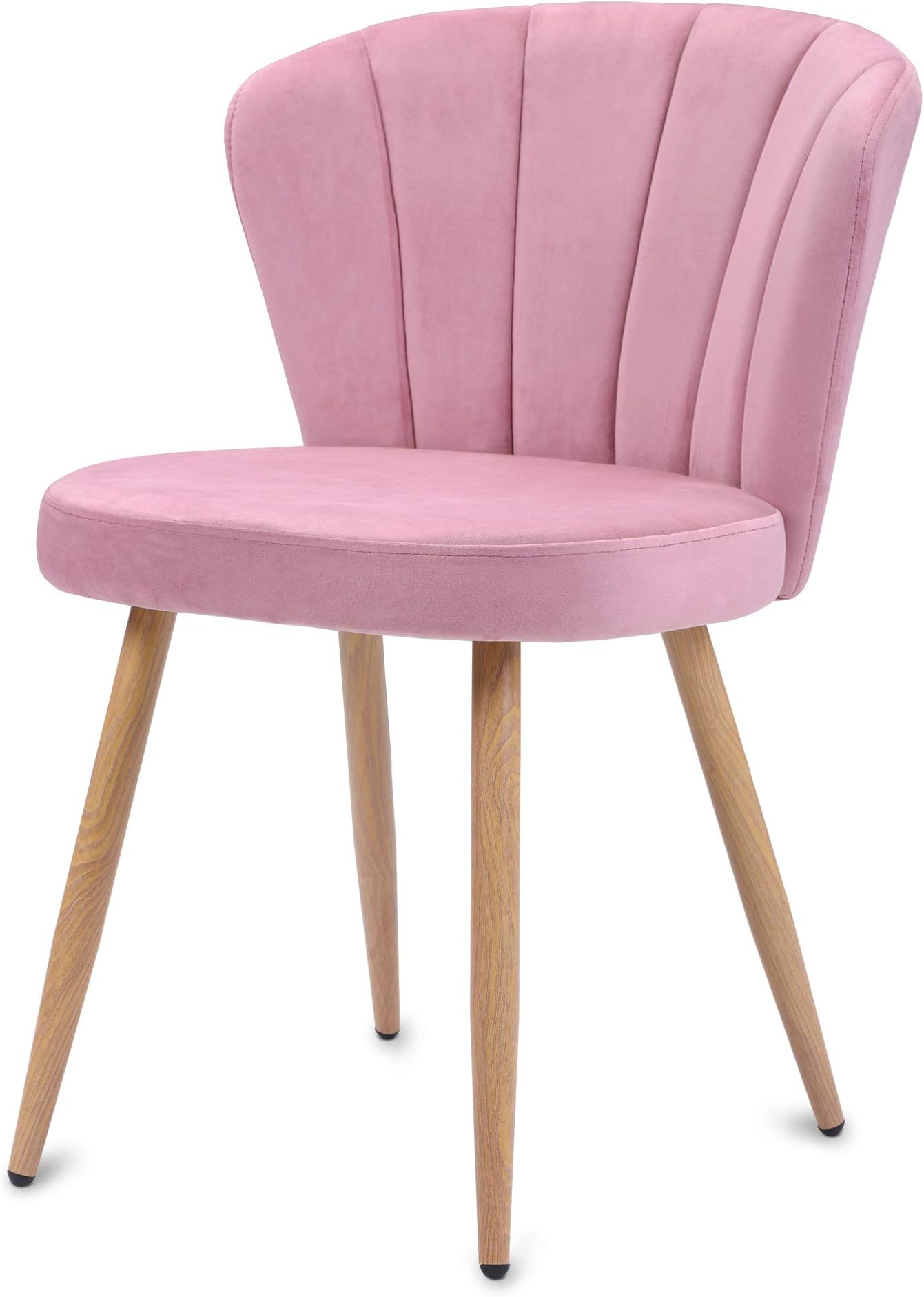 KNMY Dining Chair, Velvet Fabric Oyster Armchair Shell Stitched Back Living Room Bedroom Chair (Set of 2 Pink)