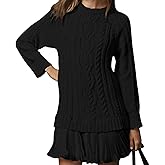 Sweater Dress with Skirt,Cable Knit Sweater Dress,Womens Fall Casual Pleated Mini Twofer Style Patchwork Sweater Dresses