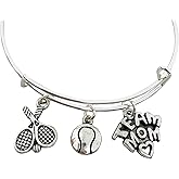 Tennis Silver-Tone Charm Bangle Bracelet Jewelry Gift for Team Mom