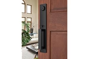 Tinewa Front Door Lock Set, Full Escutcheon Front Door Handle Sets, Heavy Duty Entry Door Lock Sets with 3 Keys, Door Locks with Deadbolt Lever Handle, Black Finish