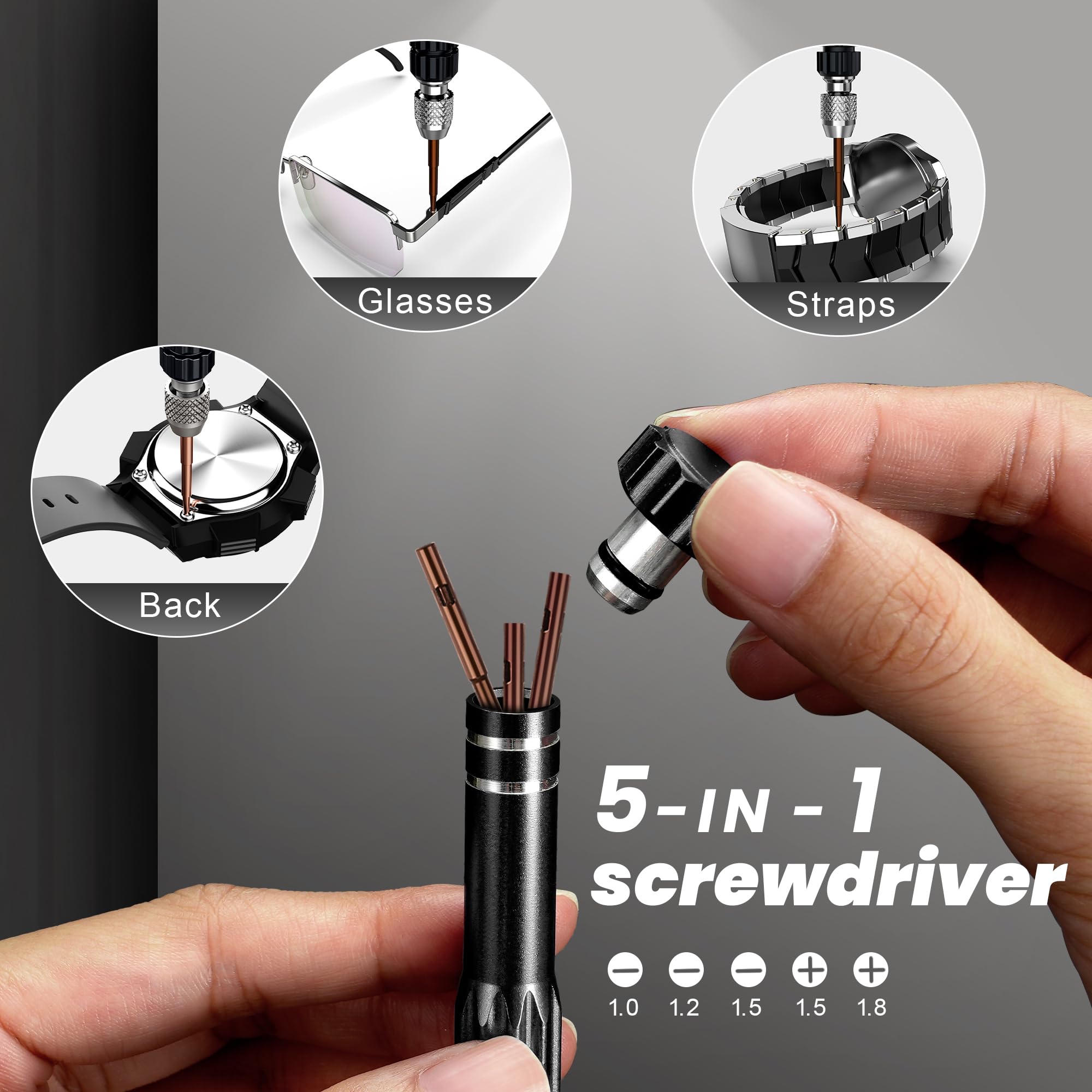 JOREST Watch Battery Replacement Kit, Watch Repair Screwdriver, Watch Band Replacement tool, Watch Wrench Back Remover, Watch Case Opener, Watch Back Remover Holder, Spring bar, Tweezers