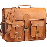 18 Inch Genuine Leather Vintage Messenger Bag - Briefcase Style for Men