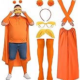 ShinyMatch 6 Pcs Orange Costume Set Book Character Costume Character Dress up Novelty Yellow Mustache and Eyebrows Glasses Orange Cape Spirit Week Style Wear Stockings Gloves Headband Cosplay