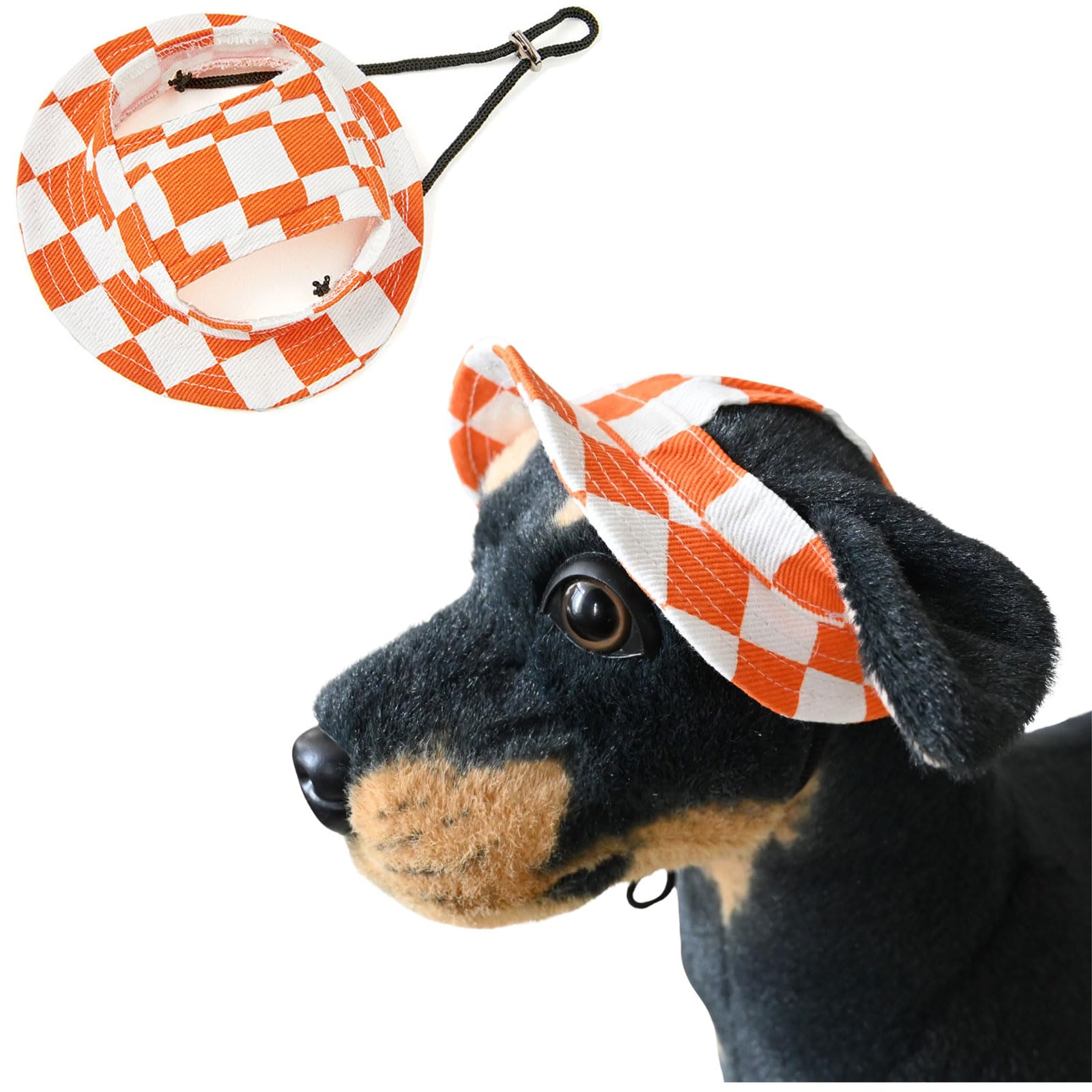 BT Bear Dog Bucket Hats, Cotton Casual Dog Round Cap with Ear Hole, Adjustable Outdoor Travel Sun Protection Sport Hat for Cat Small Medium Dogs Orange Checkered S