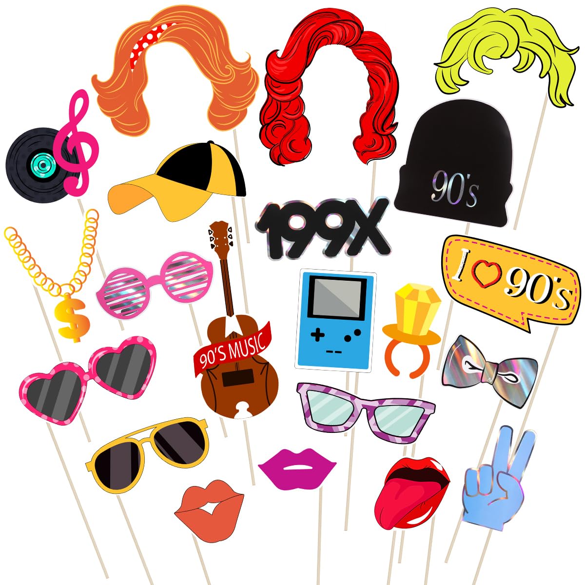 21Pcs 90s Party Decorations Photo Booth Props 90s Birthday Supplies Photo Props Creative Party Decorations