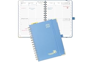 POPRUN Planner 2024-2025, Academic Planner(July 2024-June 2025) Daily Weekly and Monthly with Hourly Time Slots, 6.25'' x 8.5'', Hard Cover, Wirebound, Tabs, 100 GSM - Haze Blue