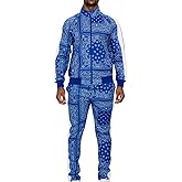 G-Style USA Men's Accented Bandana Paisley Tracksuit Set - Zipper Jacket and Sweatpants ST804 - Royal Blue - X-Large