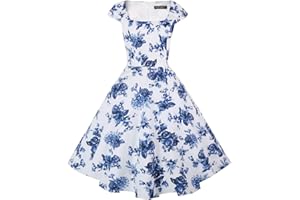 PUKAVT Women's Cocktail Party Dress Cap Sleeve 1950 Retro Swing Dress with Pockets
