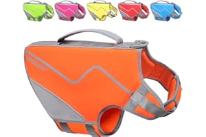 VIVAGLORY Life Jacket for Dogs of Sports Style, Water Vest Jacket for Dog, Heavy Duty Pet Safety Vest, Comfortable Neoprene Lifejackets with Hook & Loop Closure, Orange, Small