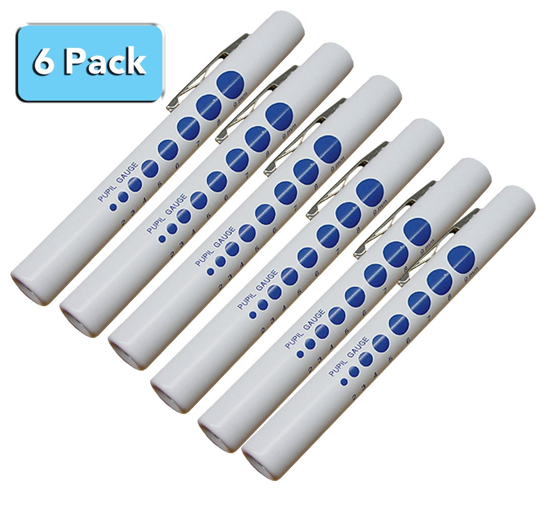 EMI White Bright LED Disposable Pen Light Diagnostic Medical Penlight with Pupil Gauge - 6 Pack
