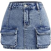 GORGLITTER Girl's Jean Denim Skirts Cute High Waisted Button Zipper Fly Flap Pocket Cargo Bodycon Mini Short Skirt Outfits