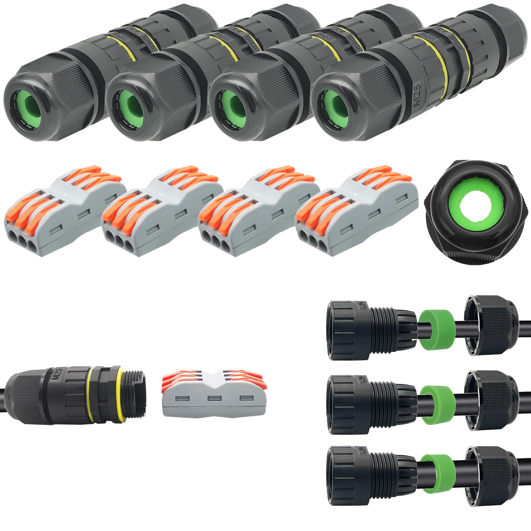 CTRICALVER Waterproof Junction Box Outdoor Cable Connector New IP68 Connector External Sleeve Coupler 5mm-14mm (Pack of 4)