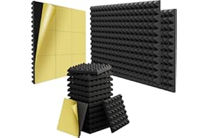 WVOVW 12 Pack Self-Adhesive Soundproof Wall Panels, 1.5"X12"X12" Pyramid Designed Sound Proof Foam Panels for Walls, Upgraded Black Acoustic Foam, Fire Resistant Acoustic Panels, Wall Panels