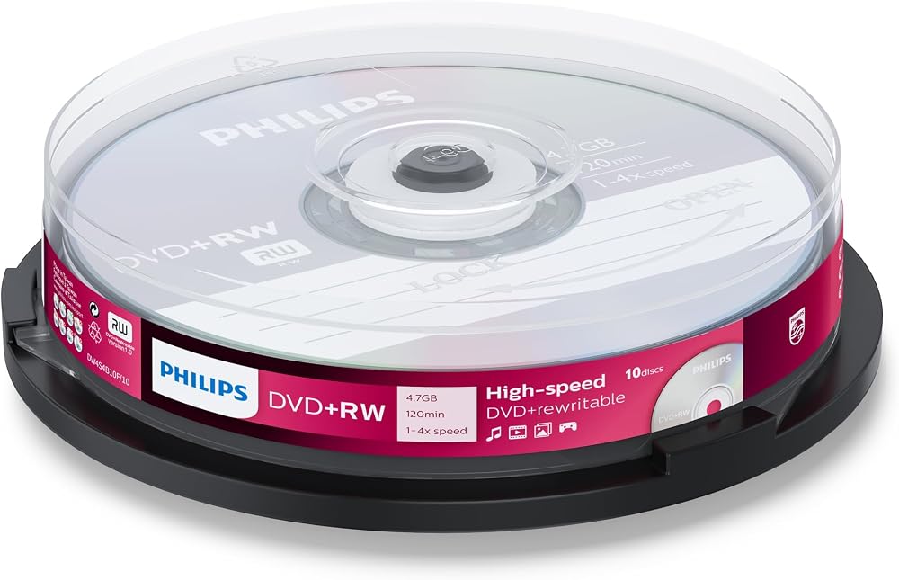Philips DVD+RW 4.7GB 4X Data 120 Min 10 Disc Spindle Pack