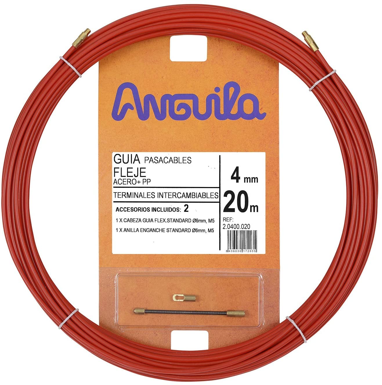 Anguila Cable Entry, Interchangeable Clamps, Steel + Propylene Tape, Colour: red, Diameter 4 mm, 20 metres