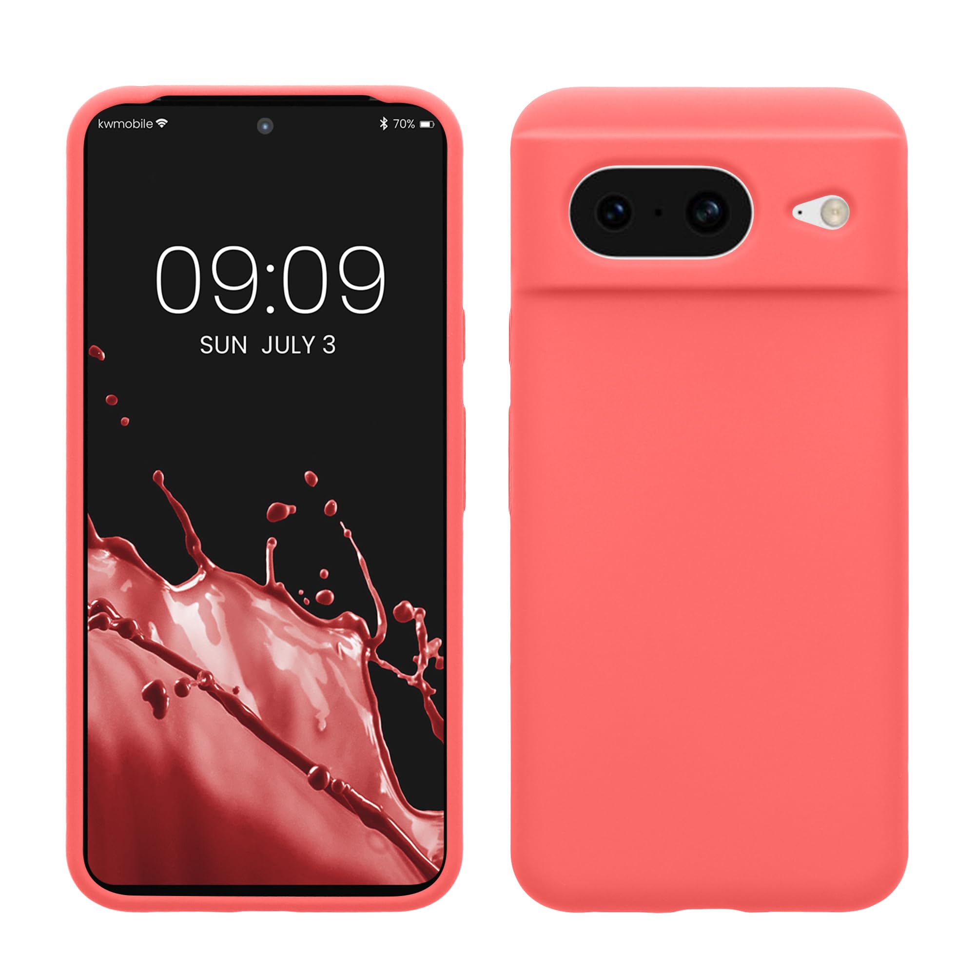 kwmobile Case Compatible with Google Pixel 8 Case - TPU Silicone Phone Cover with Soft Finish - Neon Coral — image 1