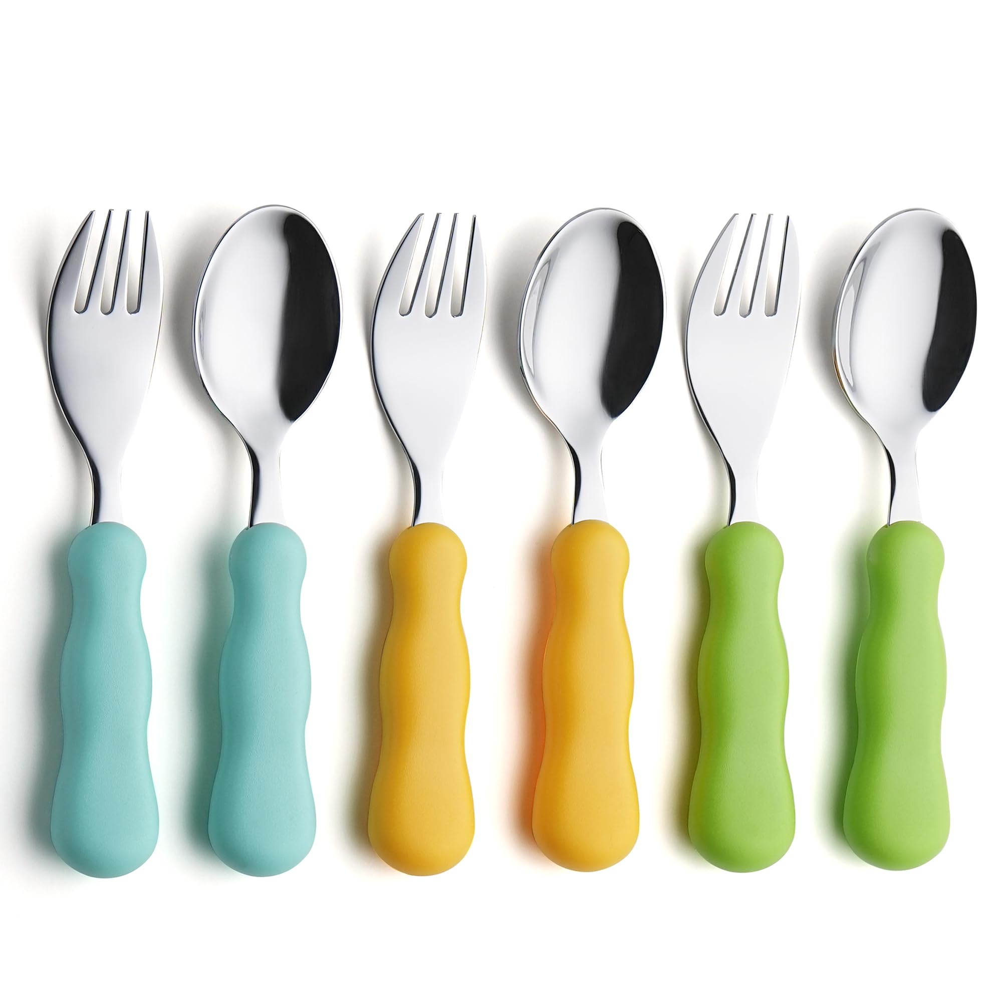 Photo 1 of ANNOVA Kids Silverware 6 Pieces Set Children's Flatware - Stainless Steel Cutlery - 3 x Safe Forks, 3 x Tablespoons - Safe Toddler Utensils Without Knives for Lunch Box BPA Free (Mix-1)