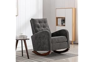 AKRENAR Rocking Chair Modern,Upholstered Glider Rocker Chair for Nursery,Comfy Armchair with Side Pocket for Living Room (Dark Grey)