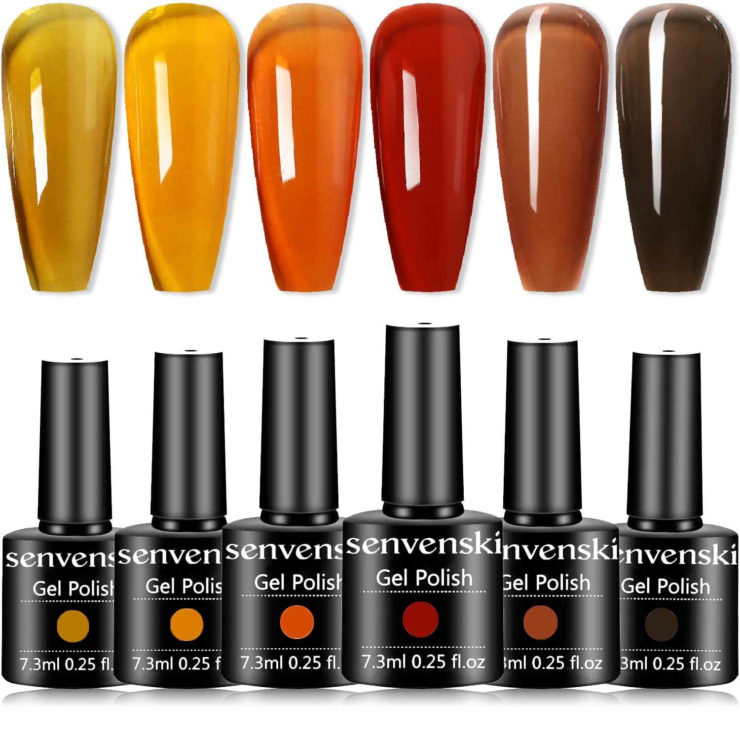 Senvenski Jelly Gel Nail Polish Kit - Tortoise Shell Nails, Translucent Colours with Milky Sheer Finish Clear Orange Red Coral Gray Amber Brown | Vegan Nail Art Kit for Women Salon Home(BT6-002)