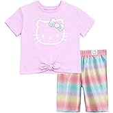 Hello Kitty Girls T-Shirt and Metallic Bike Shorts Outfit Set Toddler to Big Kid Sizes (2T - 14-16)