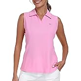 MoFiz Women's Sleeveless Golf Polo Shirts Tennis V Neck UPF 50+ Quick Dry Lightweight Athletic Collared Tank Tops