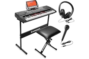 Hamzer 61 Key Keyboard Piano with Lighted Keys, Beginner Electronic Piano Keyboard Set with Stand, Bench, Headphones, Microphone, Keynote Stickers