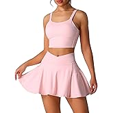 ABEHIK Two Piece Tennis Skirt Sets for Women High Waisted Pleated Skirt Tennis Dress Sports Bra Golf Athletic Workout Outfits