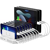 Unitek Multi Charging Station, 10-Port USB Charger for Multiple Device with SmartIC Tech and Adjustable Dividers, Organizer Stand Compatible with iPad, Tablet, Kindle, iPhone
