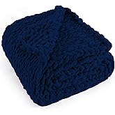LONG CREATE Chunky Knit Throw Blanket 50"X 60", 100% Handmade with Soft Chenille Yarn, 4.4lbs Thick Cable Knitted Blankets, Large Rope Knot Crochet Throws for Couch Sofa Bed Home Decor, Navy Blue