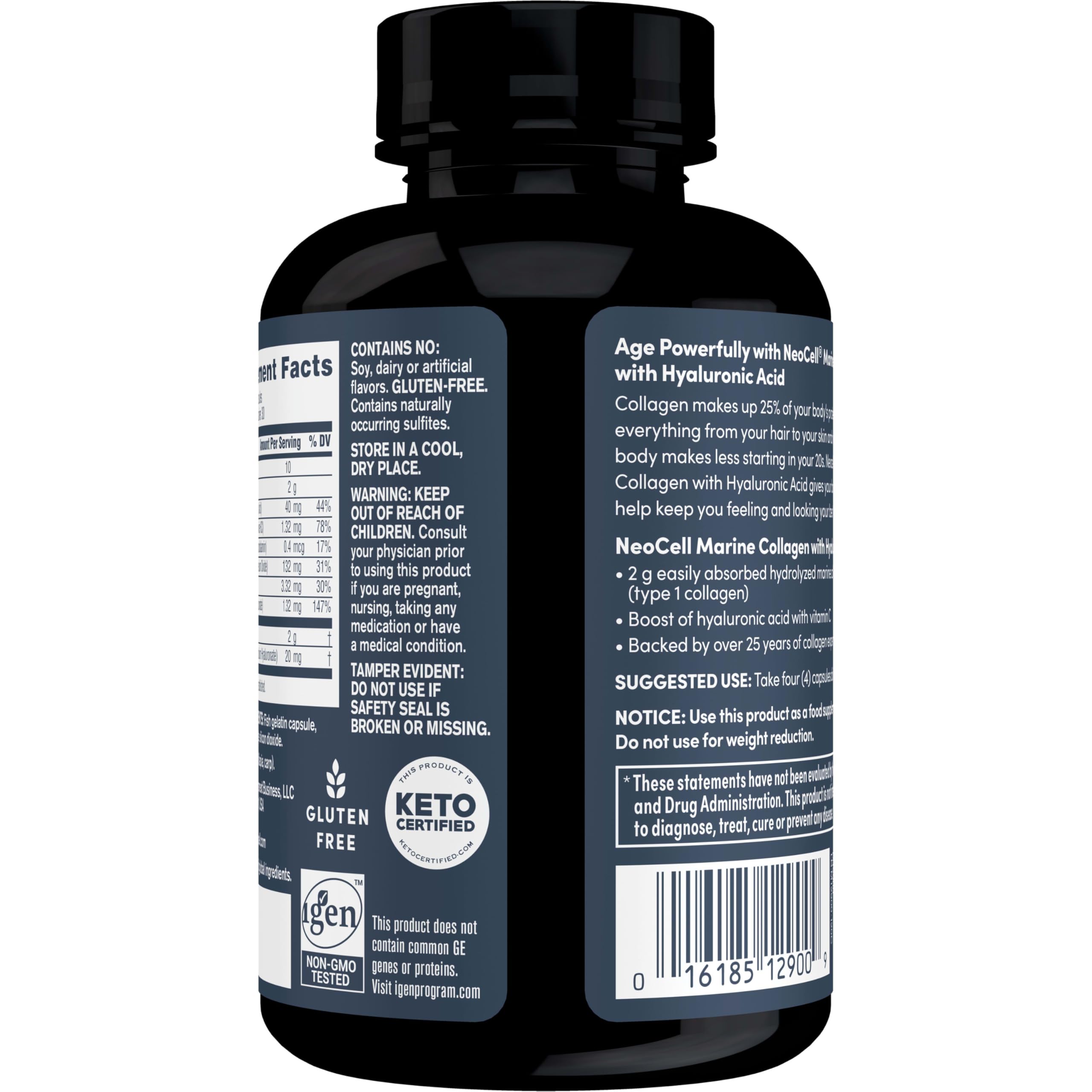 NeoCell Marine Collagen With Collagen Type 1 and 3 and Hyaluronic Acid, With Hydrolyzed Collagen, Skin Health Supplement, Capsule, 120 Count, 1 Bottle