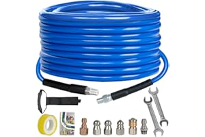 Xiny Tool Sewer Jetter Kit for Pressure Washer 50FT, 4000 PSI Drain Cleaner Hose 1/4 Inch NPT, Corner Rotating and Button Hose Sewer Jetting Nozzle Pearl Corsage Pin Tape Handle Strap Spanner, Blue