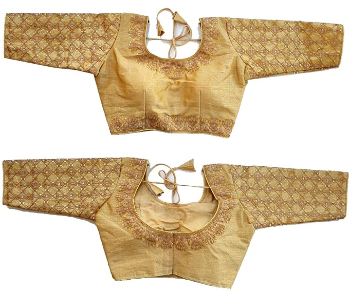 Women's Golden Color Sequnce Work Front Back Flower Design Readymade Blouse For Saree And Lehenga Choli (Size38+ margin)