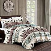 Jaba/WPM Western Teal/Beige/Burgundy Cowboy Desert Southwestern Print Bedspread 3 Piece west Theme Cabin Lodge Ranch Design Coverlet Quilt Set-Kadence 22366 (Queen), Teal, Beige, Taupe Burgundy