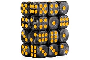 HANDAN 24 of Pack 16MM 6 Sided Dice Set,Pearl Pattern D6 Game Dice Set, 6 Sided Standard Dices for Yahtzee, Bunco or Teaching Math,with Portable Dice Pouch(Black Pearl)